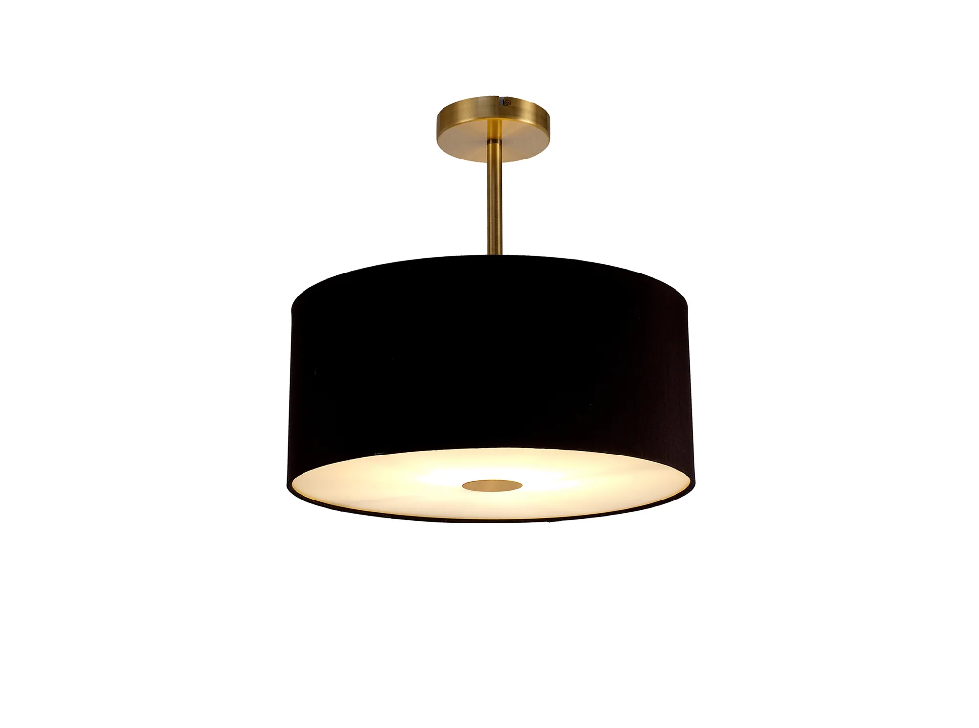 DK0179  Baymont 40cm Semi Flush 1 Light Antique Brass, Midnight Black/Green Olive, Frosted Diffuser